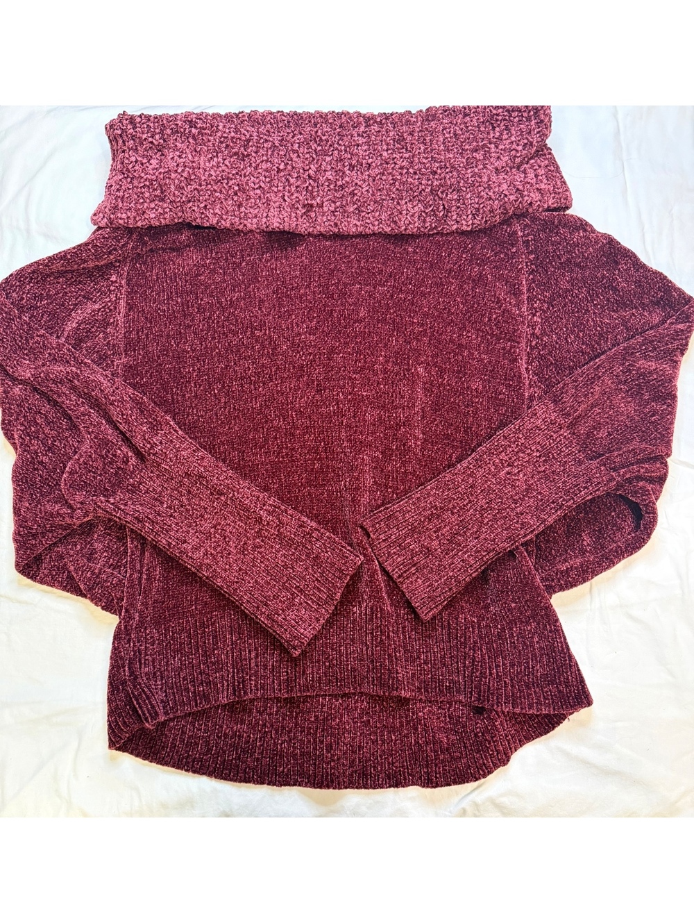 WHBM Wine Chenille Knit Dolman Sleeve Sweater L Oversized Cowl Neck Velvet Soft